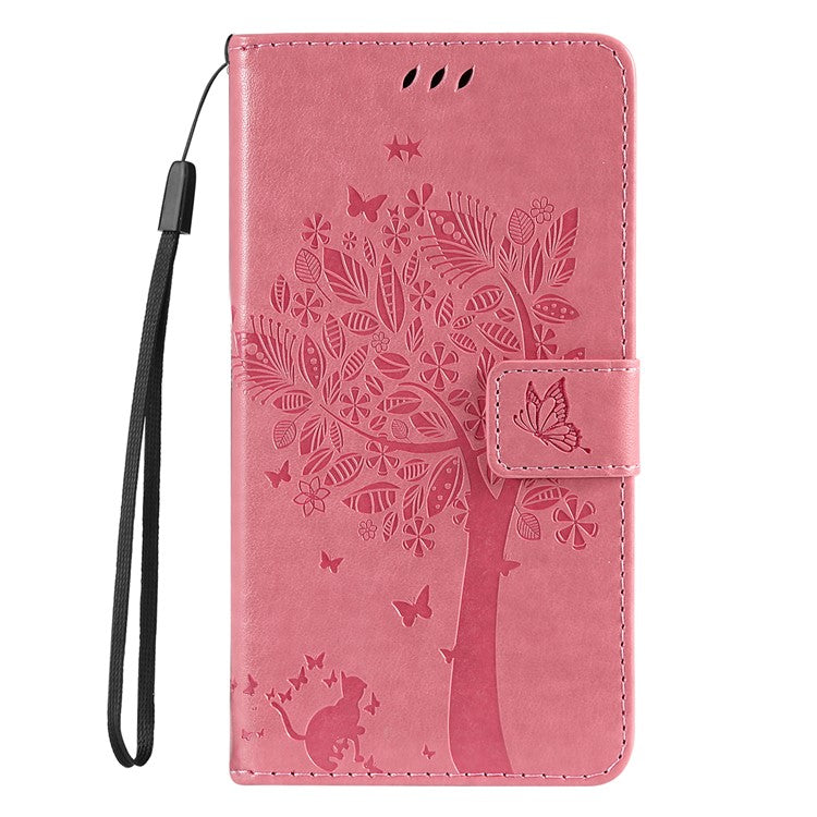 For Samsung Galaxy M15 5G Phone Case with Stand Cat Tree Pattern Leather Wallet Mobile Cover - Pink