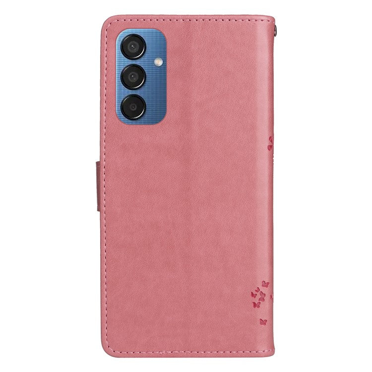 For Samsung Galaxy M15 5G Phone Case with Stand Cat Tree Pattern Leather Wallet Mobile Cover - Pink