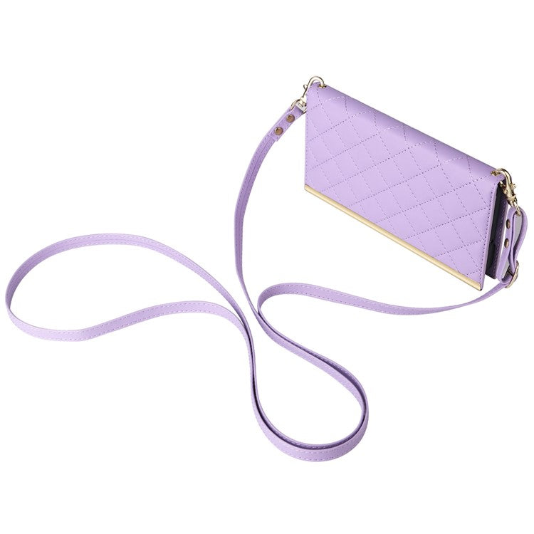 For Samsung Galaxy S21 Ultra 5G Case Suction Cup Wallet Phone Cover with Crossbody Strap - Purple