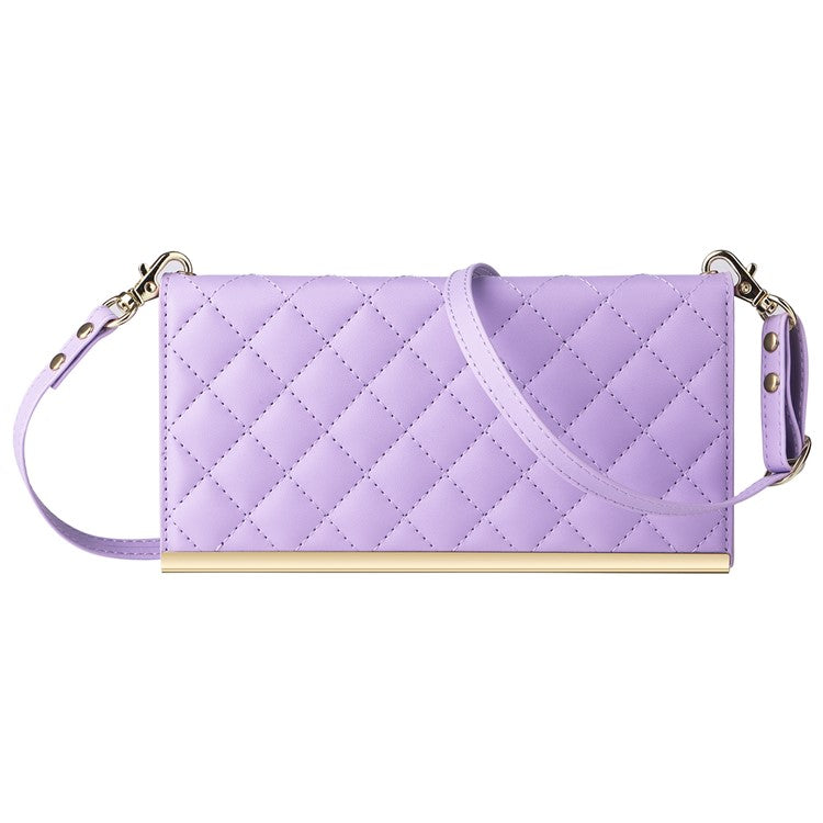 For Samsung Galaxy S21 Ultra 5G Case Suction Cup Wallet Phone Cover with Crossbody Strap - Purple