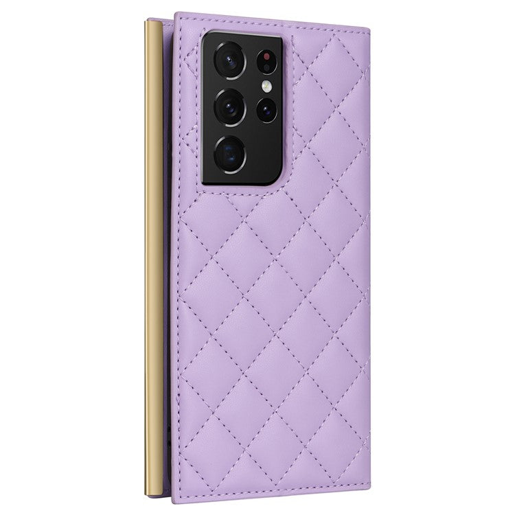 For Samsung Galaxy S21 Ultra 5G Case Suction Cup Wallet Phone Cover with Crossbody Strap - Purple