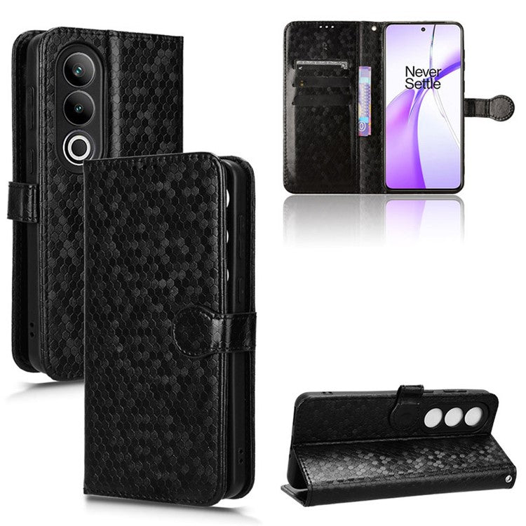 For OnePlus Nord CE4 5G Wallet Case Dots Imprinted Magnetic Phone Cover - Black