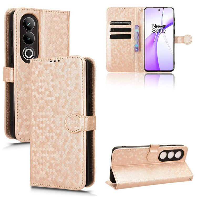 For OnePlus Nord CE4 5G Wallet Case Dots Imprinted Magnetic Phone Cover - Rose Gold