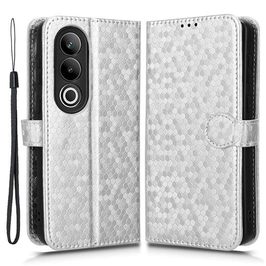 For OnePlus Nord CE4 5G Wallet Case Dots Imprinted Magnetic Phone Cover - Silver