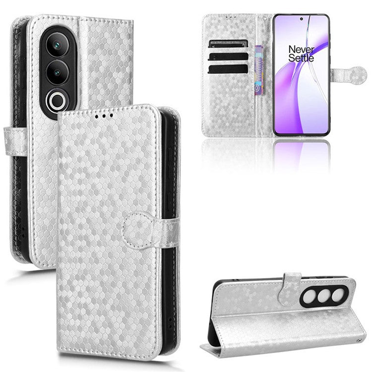 For OnePlus Nord CE4 5G Wallet Case Dots Imprinted Magnetic Phone Cover - Silver