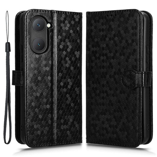 For vivo Y03 Case Dots Imprinted Shockproof Wallet Phone Cover - Black