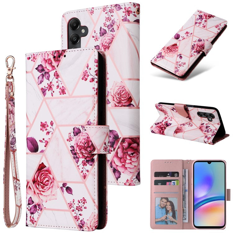 For Samsung Galaxy A05s 4G Case Lacquered Leather Phone Shell Marble Pattern Design - Rose Gold