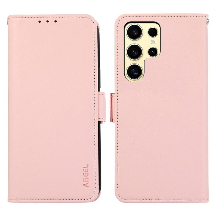 ABEEL For Samsung Galaxy S21 Ultra 5G Cover RFID Blocking PU Leather Wallet Phone Stand Case - Pink