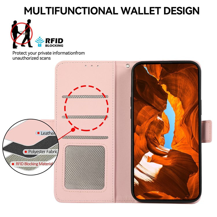 ABEEL For Samsung Galaxy S21 Ultra 5G Cover RFID Blocking PU Leather Wallet Phone Stand Case - Pink