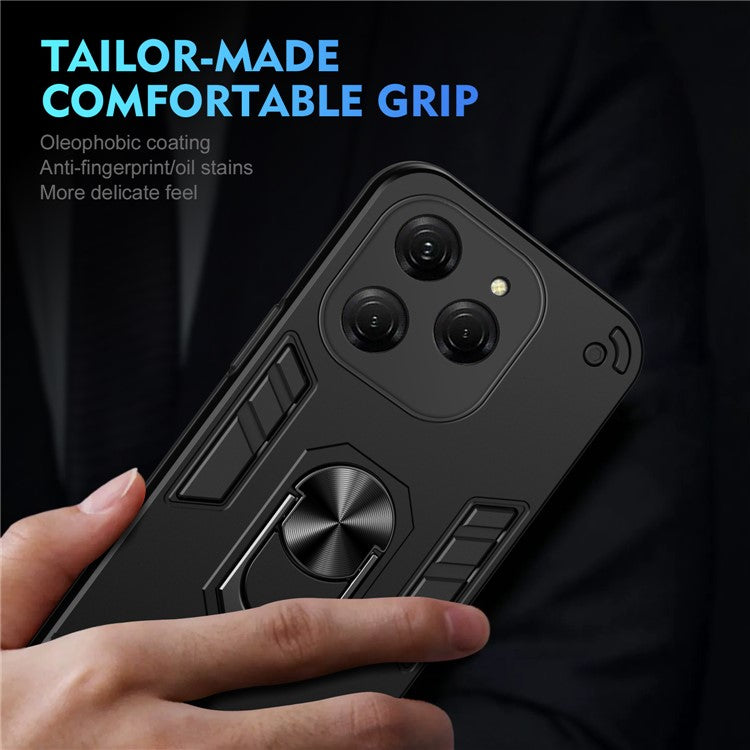 For TECNO Spark 20 Pro / Infinix Hot 40 / 40 Pro Case PC+TPU Kickstand Magnetic Car Mount Phone Cover - Black