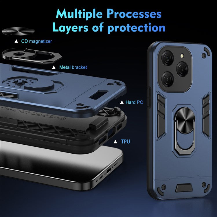 For TECNO Spark 20 Pro / Infinix Hot 40 / 40 Pro Case PC+TPU Kickstand Magnetic Car Mount Phone Cover - Blue