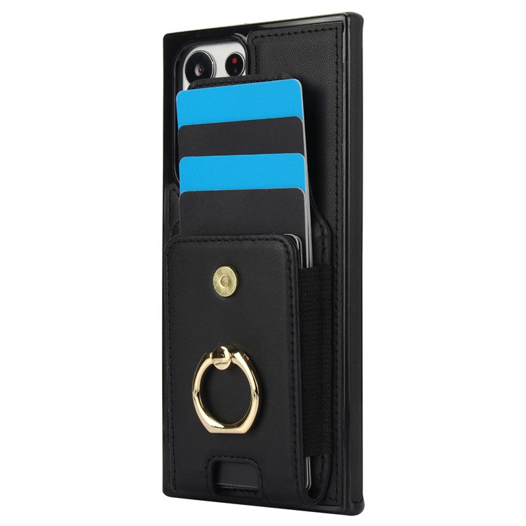 For Samsung Galaxy S22 Ultra 5G Case Card Holder Leather Coated TPU Kickstand Cover - Black