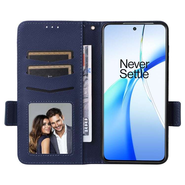 For OnePlus Ace 3V 5G Litchi Texture Case PU Leather Flip Wallet Phone Cover - Dark Blue