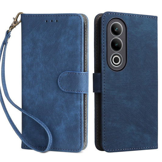 For OnePlus Ace 3V 5G Case RFID Blocking Wallet Leather Cellphone Cover with Hand Strap - Blue