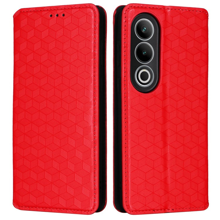 For OnePlus Ace 3V 5G Leather Phone Cover Rhombus Imprinted Wallet - Red