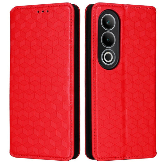 For OnePlus Ace 3V 5G Leather Phone Cover Rhombus Imprinted Wallet - Red