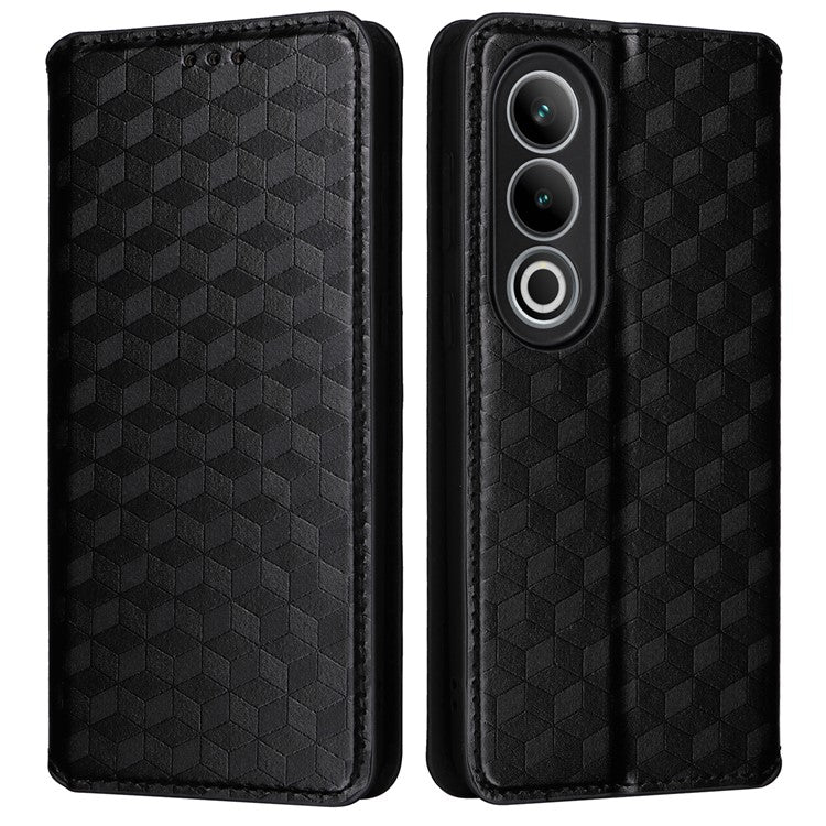 For OnePlus Ace 3V 5G Leather Phone Cover Rhombus Imprinted Wallet - Black