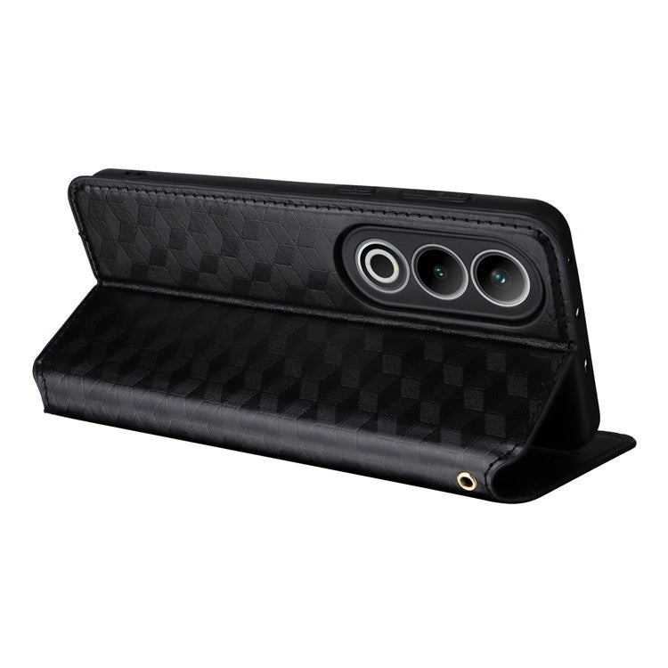 For OnePlus Ace 3V 5G Leather Phone Cover Rhombus Imprinted Wallet - Black