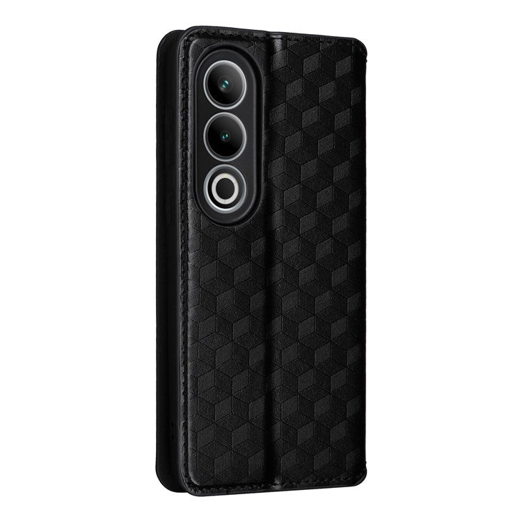 For OnePlus Ace 3V 5G Leather Phone Cover Rhombus Imprinted Wallet - Black