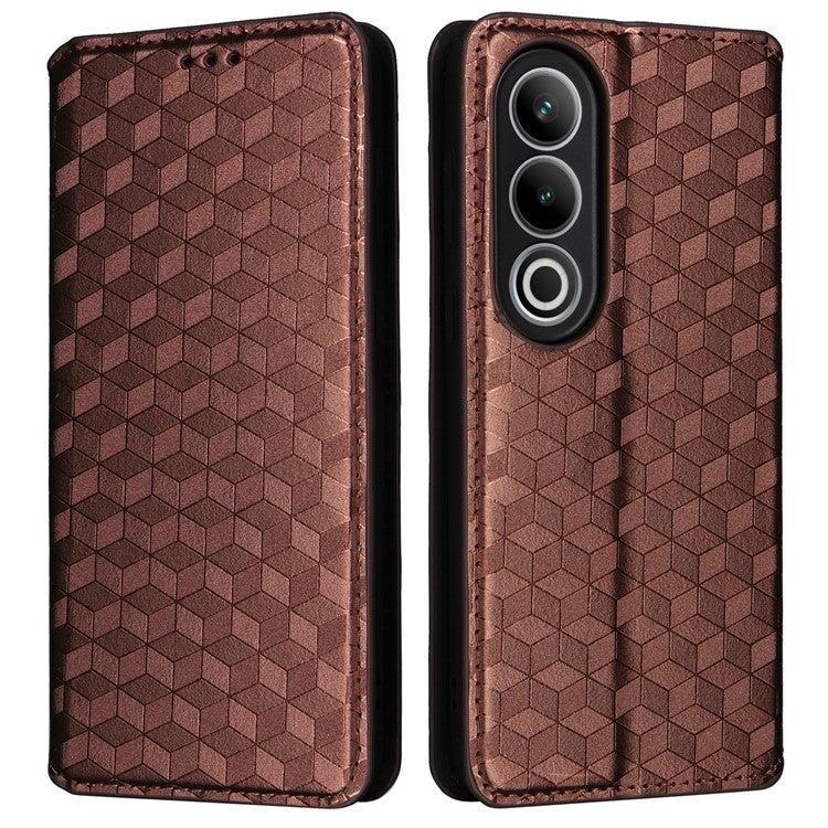 For OnePlus Ace 3V 5G Leather Phone Cover Rhombus Imprinted Wallet - Brown