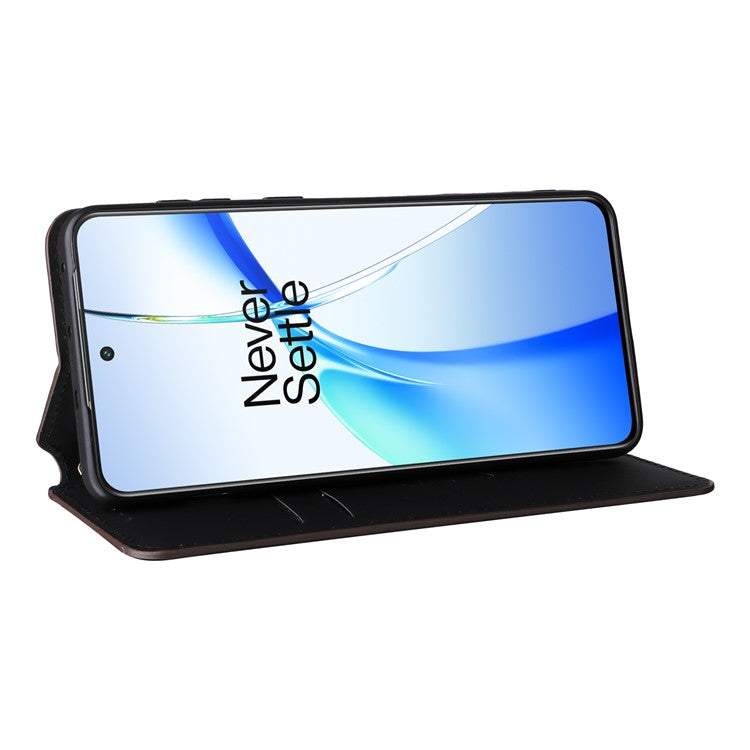 For OnePlus Ace 3V 5G Leather Phone Cover Rhombus Imprinted Wallet - Brown