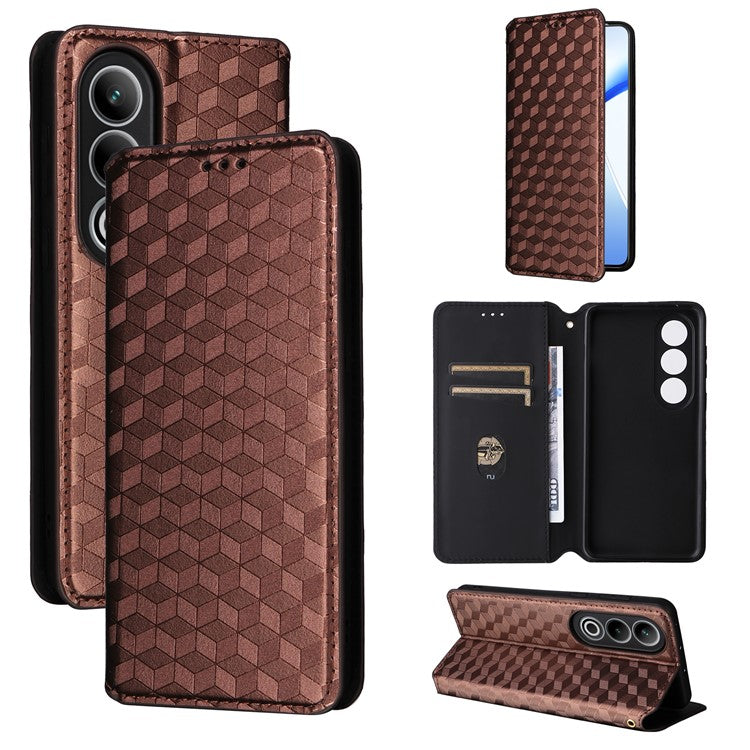 For OnePlus Ace 3V 5G Leather Phone Cover Rhombus Imprinted Wallet - Brown