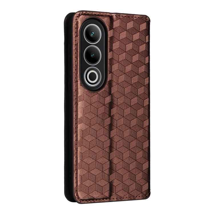 For OnePlus Ace 3V 5G Leather Phone Cover Rhombus Imprinted Wallet - Brown