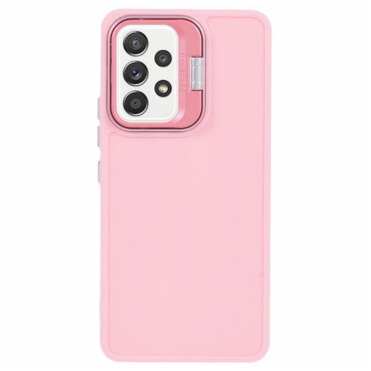 QH Series for Samsung Galaxy A53 5G Silicone Case Protective Phone Cover with Lens Kickstand - Pink