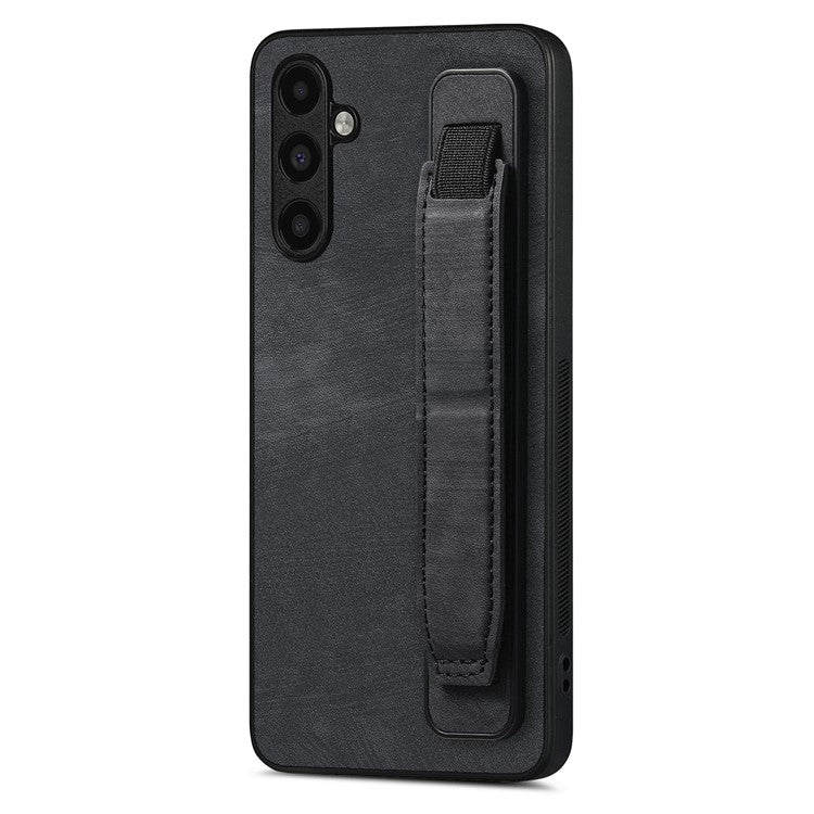 D11 For Samsung Galaxy A05s 4G Kickstand Case Retro Texture PU+TPU Phone Cover - Black