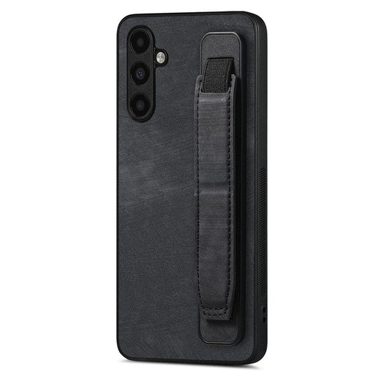 D11 For Samsung Galaxy A05s 4G Kickstand Case Retro Texture PU+TPU Phone Cover - Black