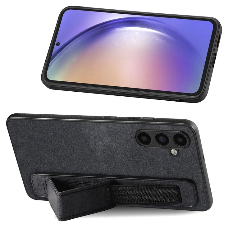 D11 For Samsung Galaxy A05s 4G Kickstand Case Retro Texture PU+TPU Phone Cover - Black