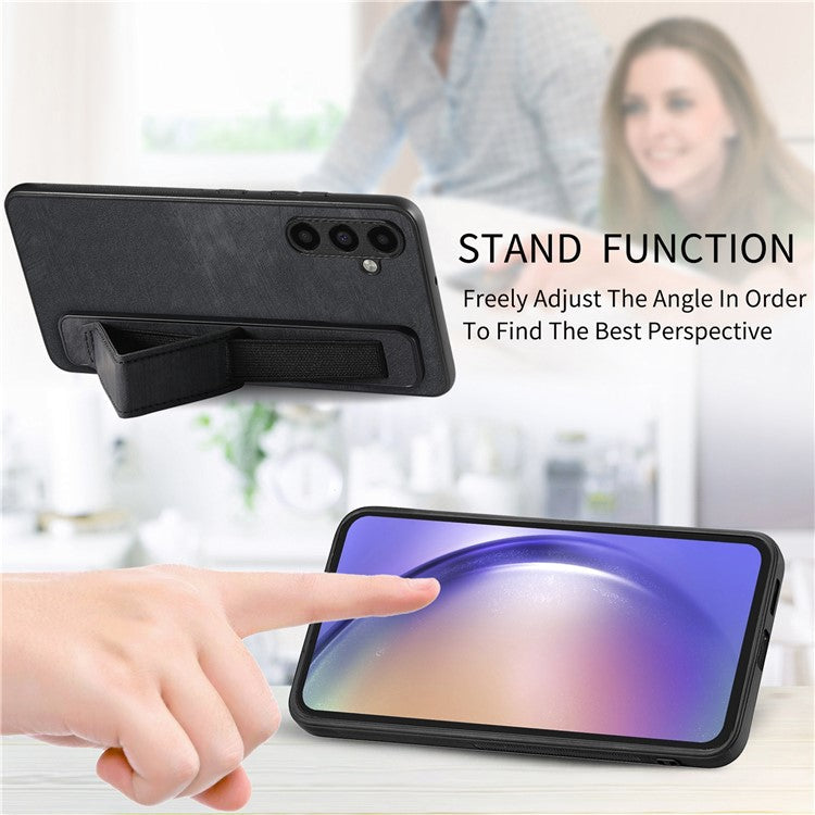 D11 For Samsung Galaxy A05s 4G Kickstand Case Retro Texture PU+TPU Phone Cover - Black