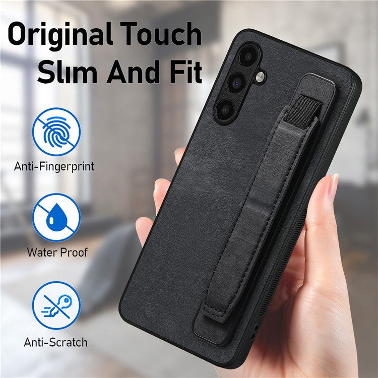 D11 For Samsung Galaxy A05s 4G Kickstand Case Retro Texture PU+TPU Phone Cover - Black