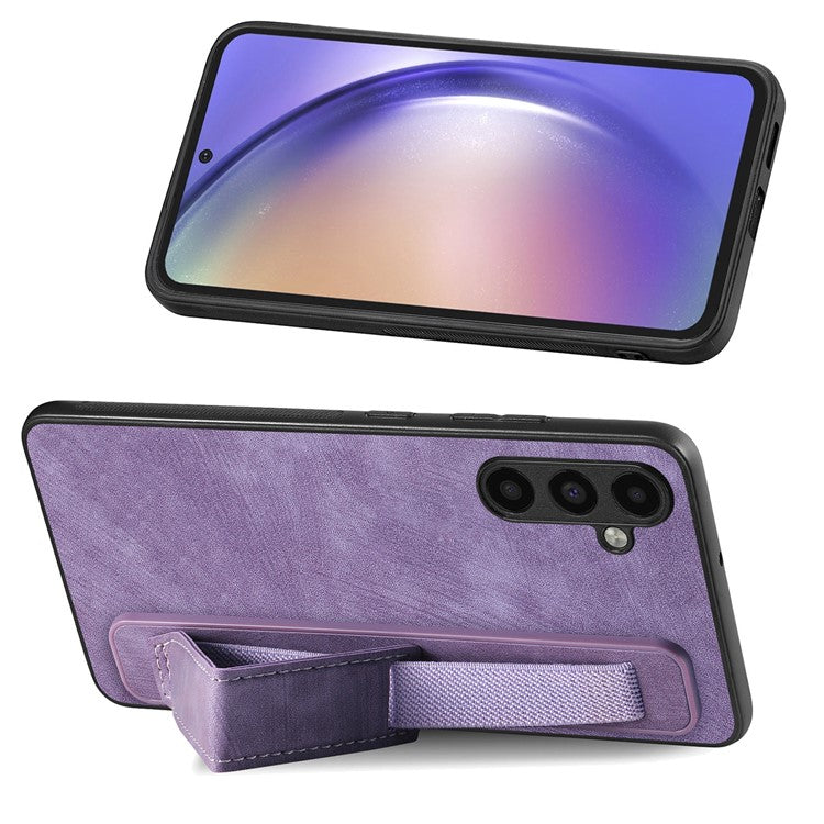 D11 For Samsung Galaxy A24 4G (162.1 x 77.6 x 8.3mm) PU Leather+TPU Case Wristband Phone Shell - Purple