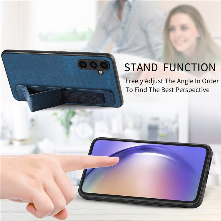 D11 For Samsung Galaxy A15 4G / 5G Case Wristband Kickstand PU Leather+TPU Phone Back Cover - Blue