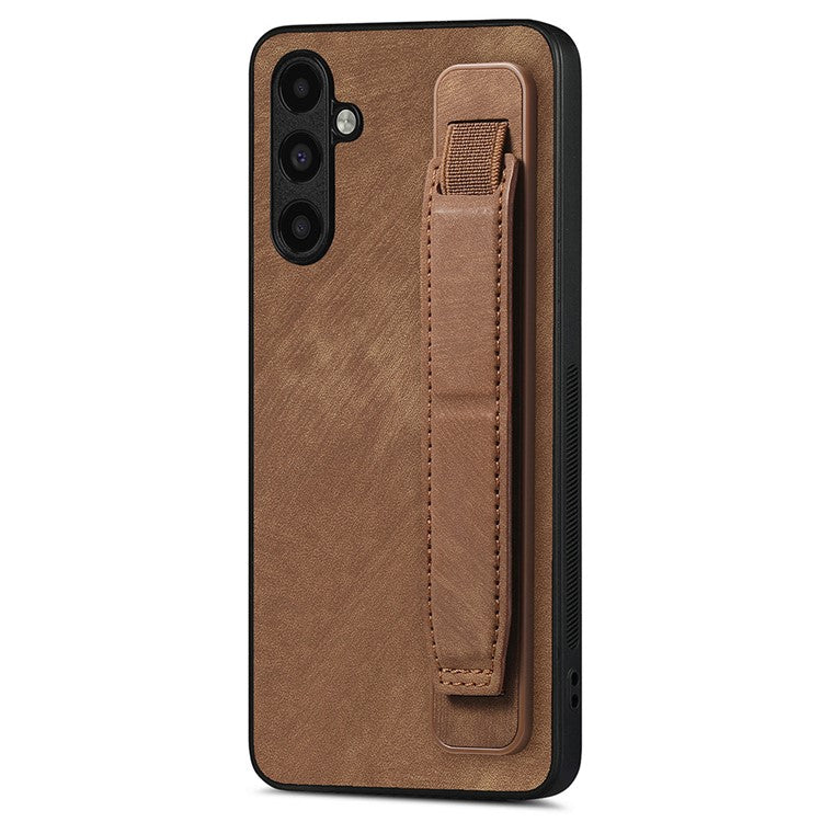 D11 For Samsung Galaxy S23 FE PU+TPU Phone Cover Retro Texture Kickstand Case - Brown