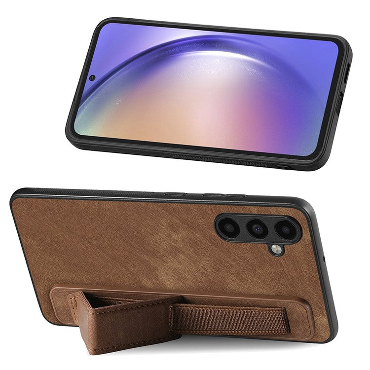 D11 For Samsung Galaxy S23 FE PU+TPU Phone Cover Retro Texture Kickstand Case - Brown