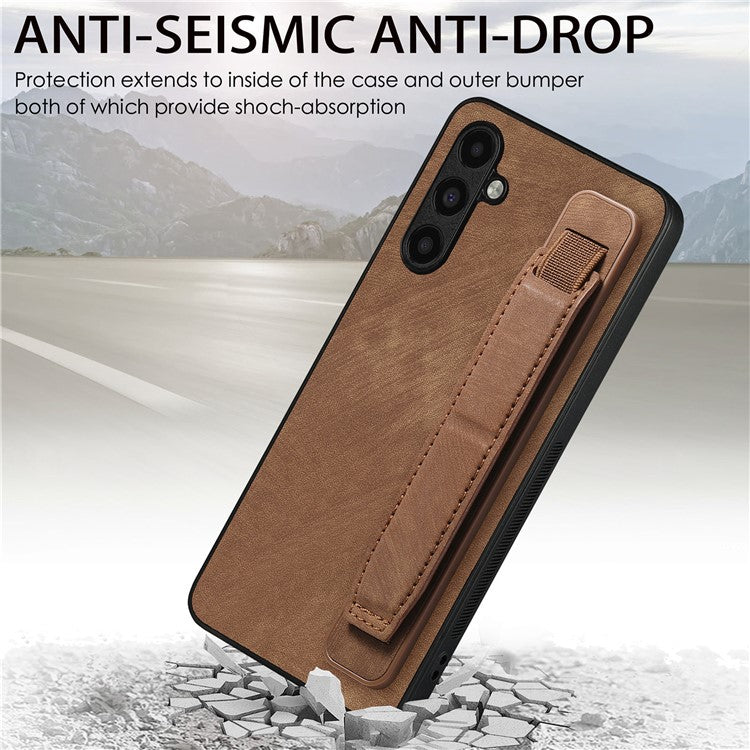 D11 For Samsung Galaxy S23 FE PU+TPU Phone Cover Retro Texture Kickstand Case - Brown
