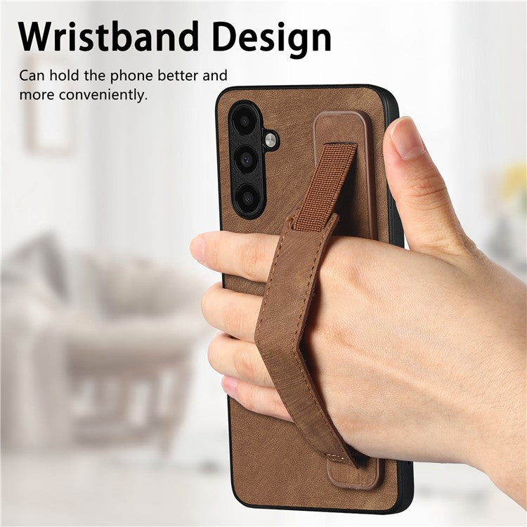 D11 For Samsung Galaxy S23 FE PU+TPU Phone Cover Retro Texture Kickstand Case - Brown
