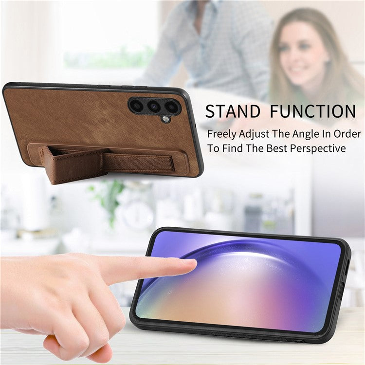 D11 For Samsung Galaxy S23 FE PU+TPU Phone Cover Retro Texture Kickstand Case - Brown