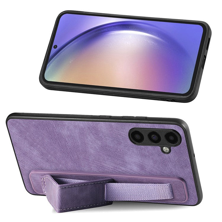 D11 For Samsung Galaxy S23 FE PU+TPU Phone Cover Retro Texture Kickstand Case - Purple