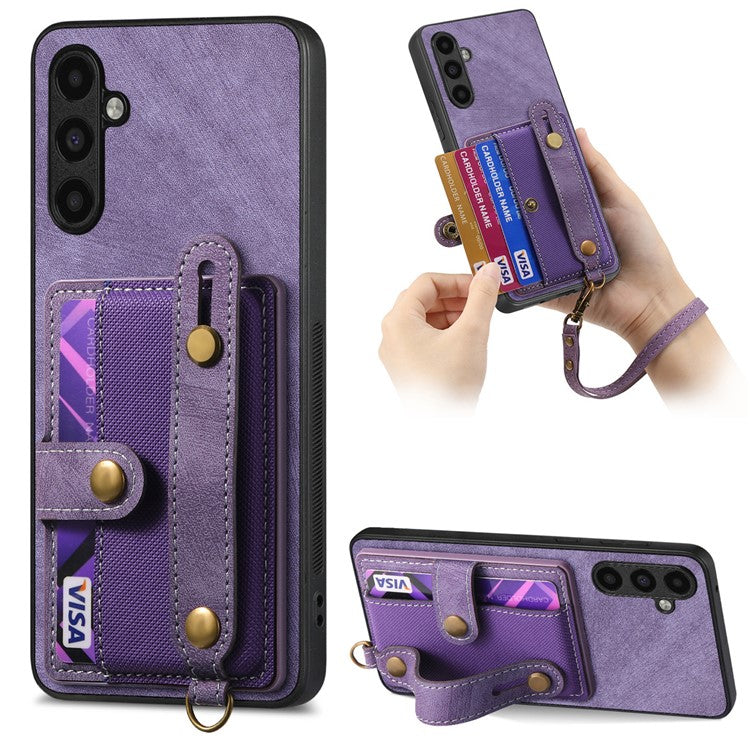 D9 For Samsung Galaxy A05s 4G Case Wristband Kickstand PU Leather+PC+TPU Phone Cover - Purple