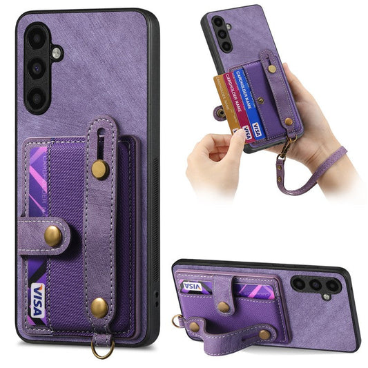 D9 For Samsung Galaxy A05s 4G Case Wristband Kickstand PU Leather+PC+TPU Phone Cover - Purple