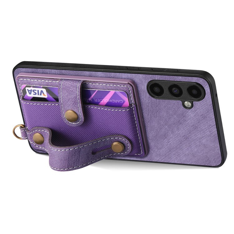 D9 For Samsung Galaxy A05s 4G Case Wristband Kickstand PU Leather+PC+TPU Phone Cover - Purple