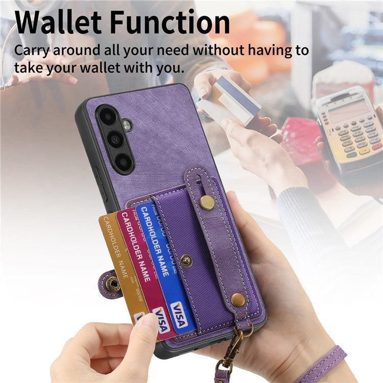 D9 For Samsung Galaxy A05s 4G Case Wristband Kickstand PU Leather+PC+TPU Phone Cover - Purple