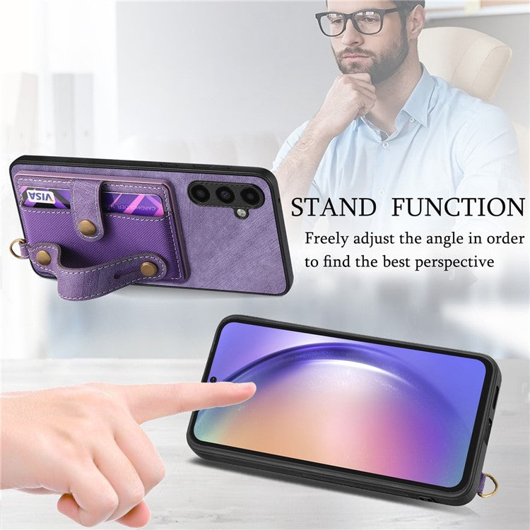 D9 For Samsung Galaxy A05s 4G Case Wristband Kickstand PU Leather+PC+TPU Phone Cover - Purple