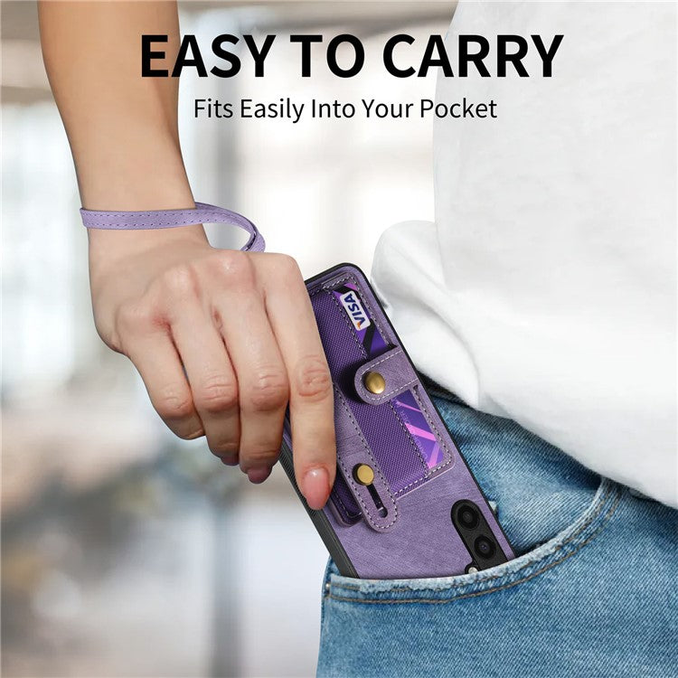 D9 For Samsung Galaxy A05s 4G Case Wristband Kickstand PU Leather+PC+TPU Phone Cover - Purple