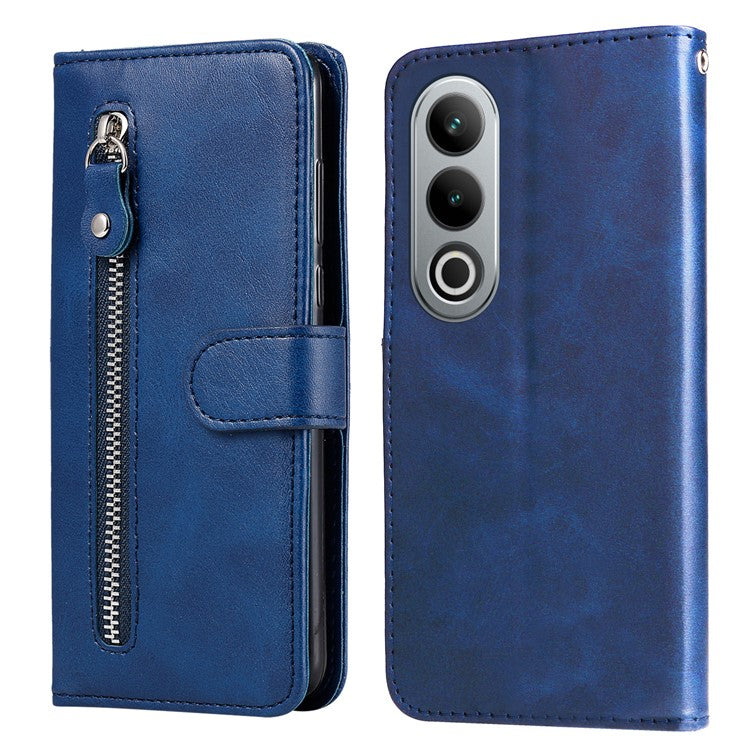 For OnePlus Ace 3V 5G Case Zipper Pocket Calf Texture Leather Folio Wallet Phone Cover - Blue