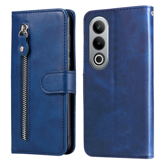 For OnePlus Ace 3V 5G Case Zipper Pocket Calf Texture Leather Folio Wallet Phone Cover - Blue