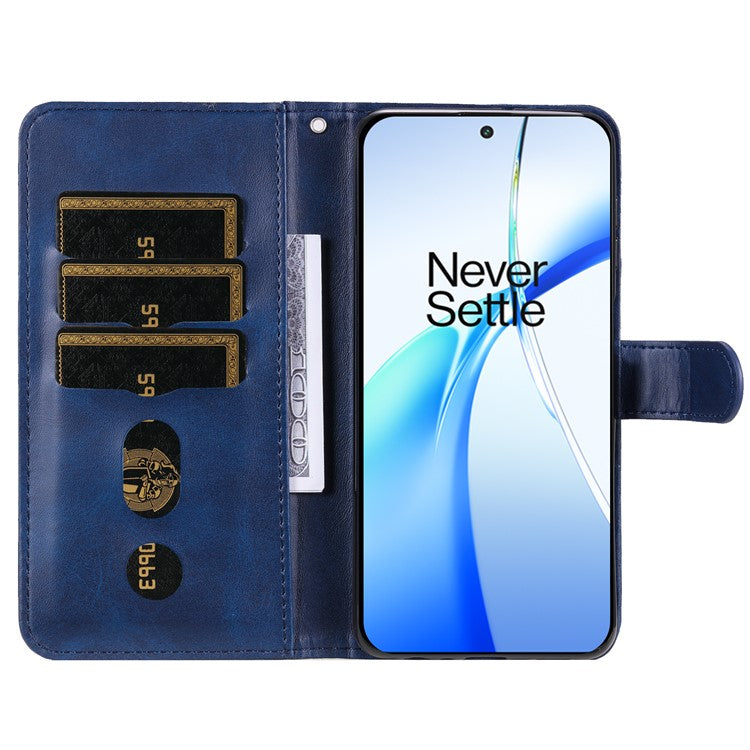 For OnePlus Ace 3V 5G Case Zipper Pocket Calf Texture Leather Folio Wallet Phone Cover - Blue
